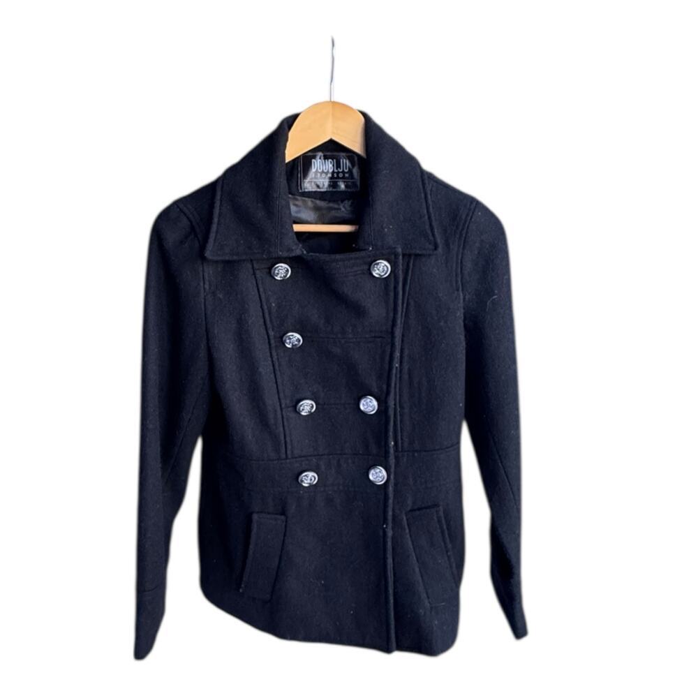 Vintage Y2K Doublju J. Tomson Black Crop Peacoat Silver Buttons Wool Bl Jacket S